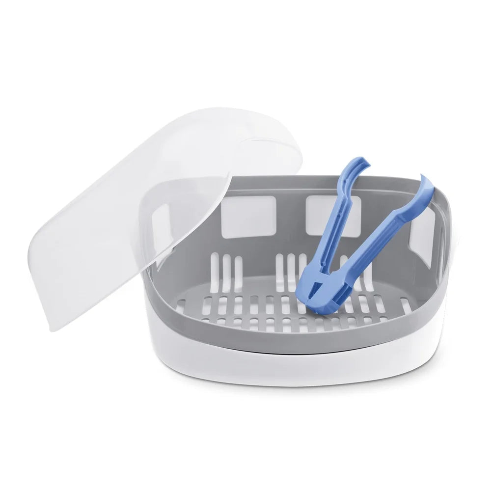 Microwave Steam Sterilizer Baby Bottles Nipples Pacifiers Safe BPA Free Compact Easy Use Tongs Included 24 Hour Germ Protection