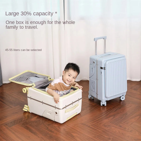 Luggage Children Can Sit and Ride Front Opening Walking Baby Trolley Case Parent-child Travel Suitcases 20/24 inch Kid's Luggage