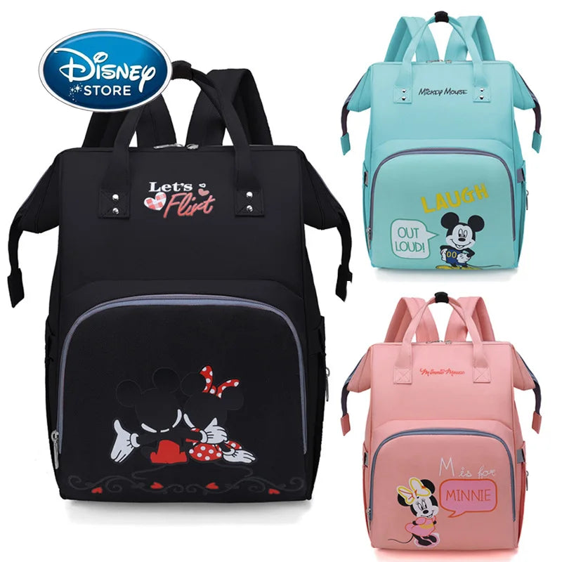 Disney Mummy Baby Diaper Backpack Bottle Insulation Bag Cartoon Minnie Mickey Kid Feeding Care Handbag With Cart Hook
