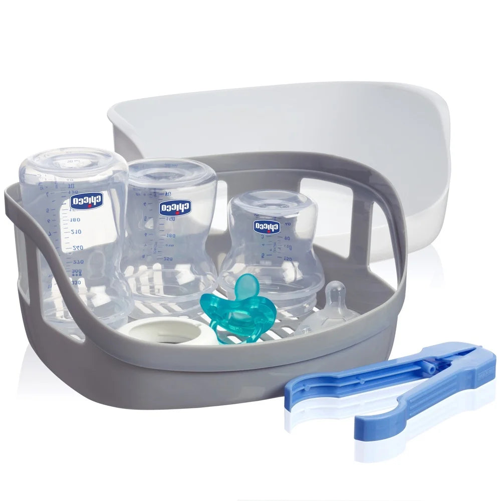 Microwave Steam Sterilizer Baby Bottles Nipples Pacifiers Safe BPA Free Compact Easy Use Tongs Included 24 Hour Germ Protection