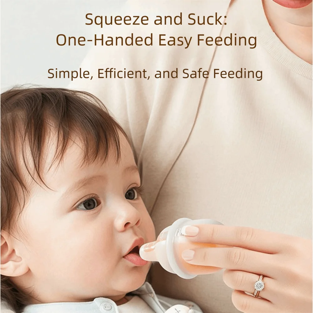 Slow Flow Nipple Silicone Baby Bottles with Scale 30ml Food Squeeze Feeder with Dust-proof Cover Anti-vomiting