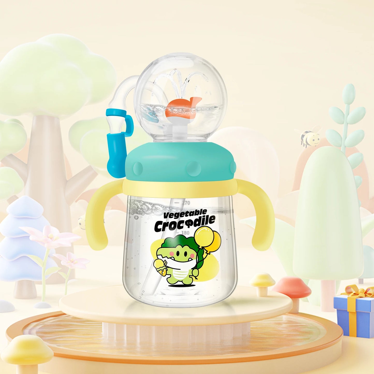 300ml Creative Whale Squirt Water Cup Detachable Lovely Baby Drinking Cup Leakproof Protable Kids Outdoor Travel Water Bottle
