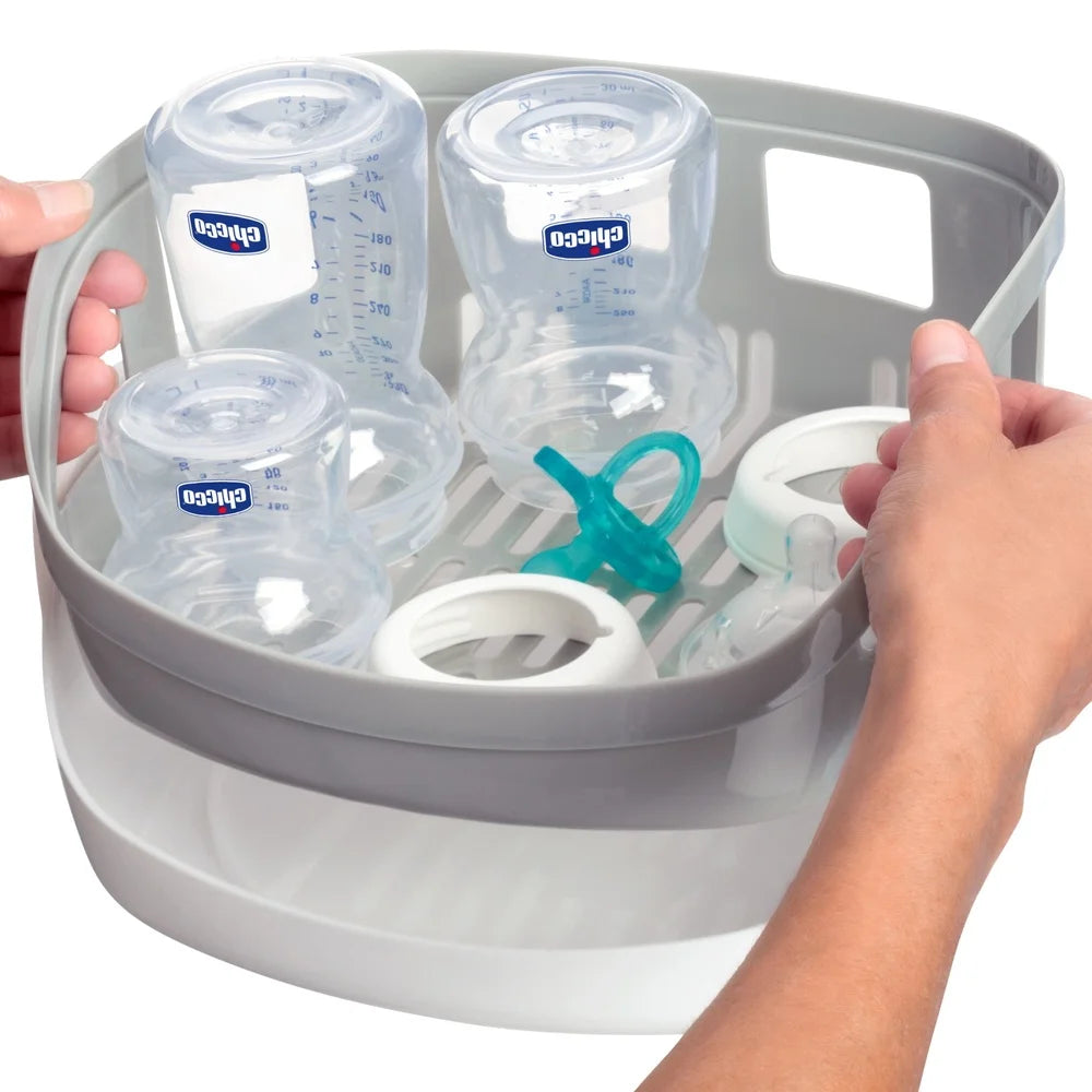 Microwave Steam Sterilizer Baby Bottles Nipples Pacifiers Safe BPA Free Compact Easy Use Tongs Included 24 Hour Germ Protection