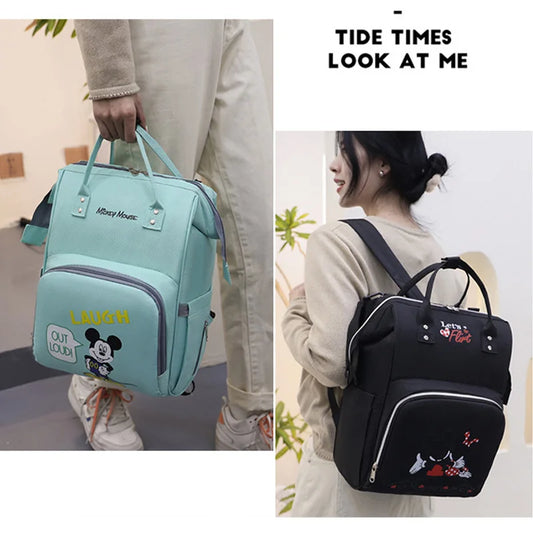 Disney Mummy Baby Diaper Backpack Bottle Insulation Bag Cartoon Minnie Mickey Kid Feeding Care Handbag With Cart Hook