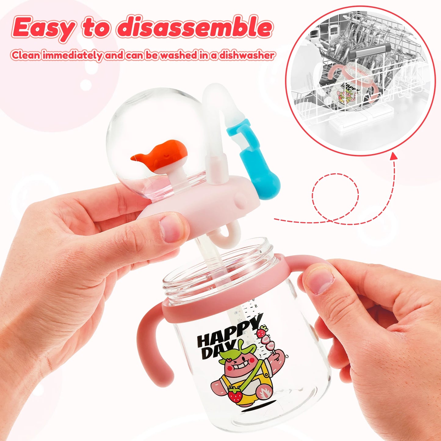 300ml Creative Whale Squirt Water Cup Detachable Lovely Baby Drinking Cup Leakproof Protable Kids Outdoor Travel Water Bottle