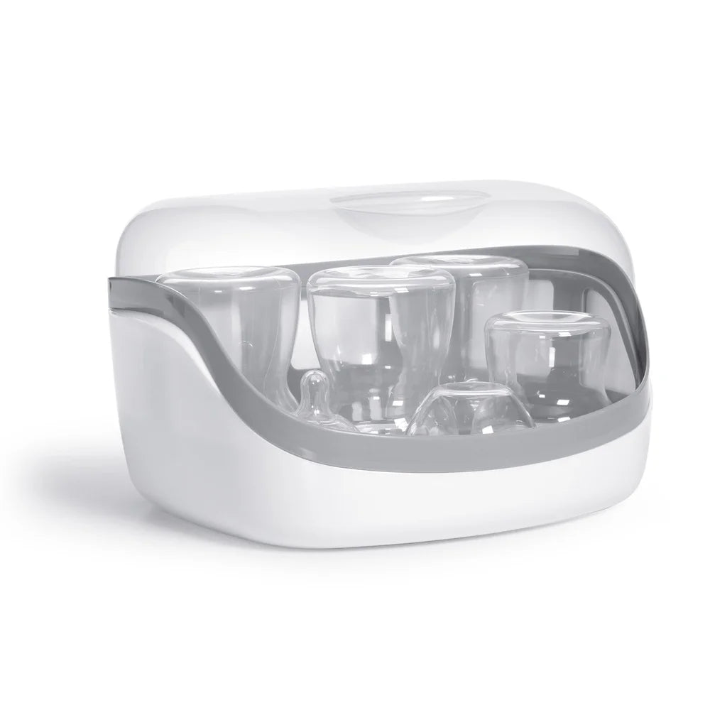 Microwave Steam Sterilizer Baby Bottles Nipples Pacifiers Safe BPA Free Compact Easy Use Tongs Included 24 Hour Germ Protection