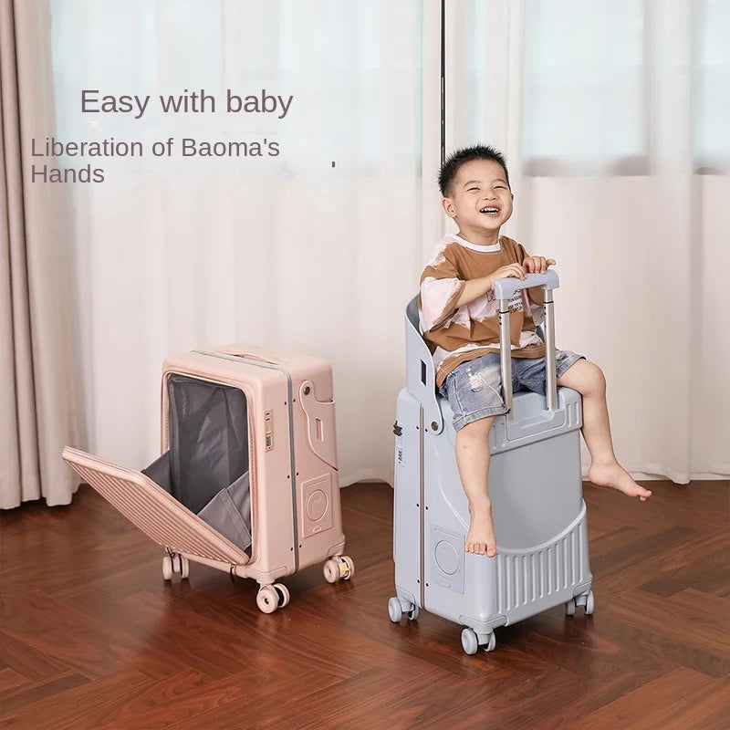 Luggage Children Can Sit and Ride Front Opening Walking Baby Trolley Case Parent-child Travel Suitcases 20/24 inch Kid's Luggage
