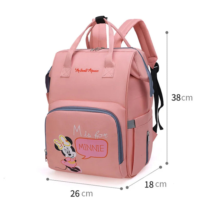 Disney Mummy Baby Diaper Backpack Bottle Insulation Bag Cartoon Minnie Mickey Kid Feeding Care Handbag With Cart Hook