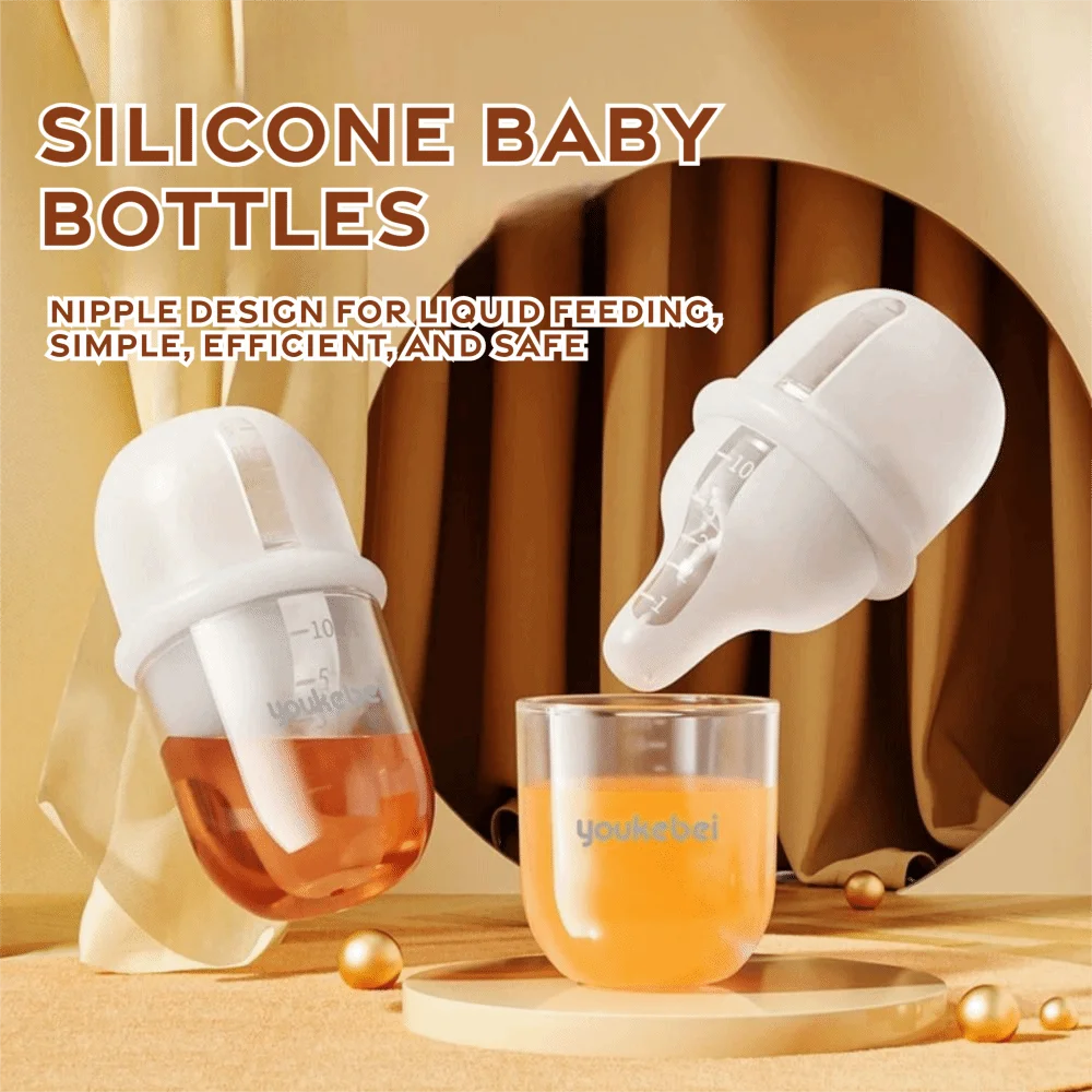 Slow Flow Nipple Silicone Baby Bottles with Scale 30ml Food Squeeze Feeder with Dust-proof Cover Anti-vomiting